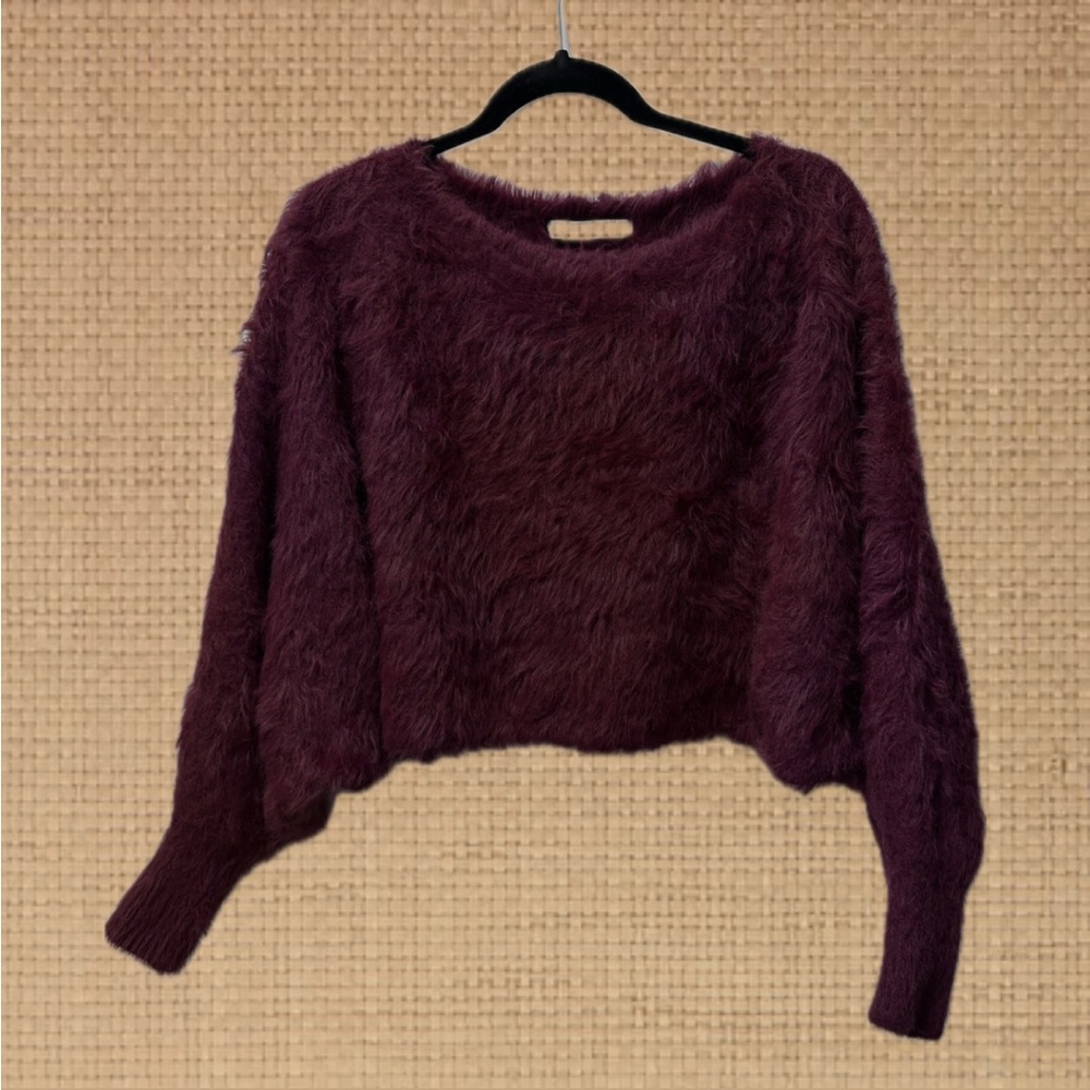 Altar’d state Wine Colored Women's fuzzy cozy over sized cropped Sweater